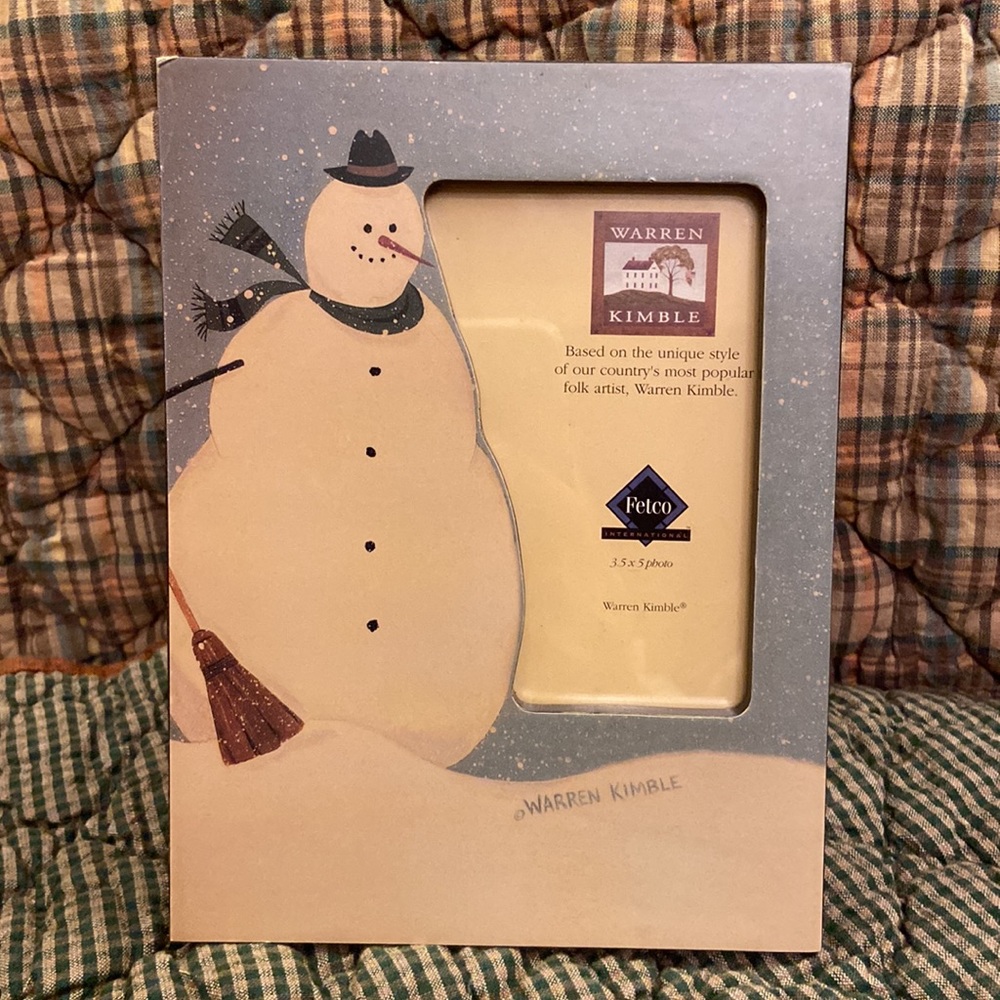 WARREN KIMBLE Folk Art Snowman Painted Wooden Picture Frame